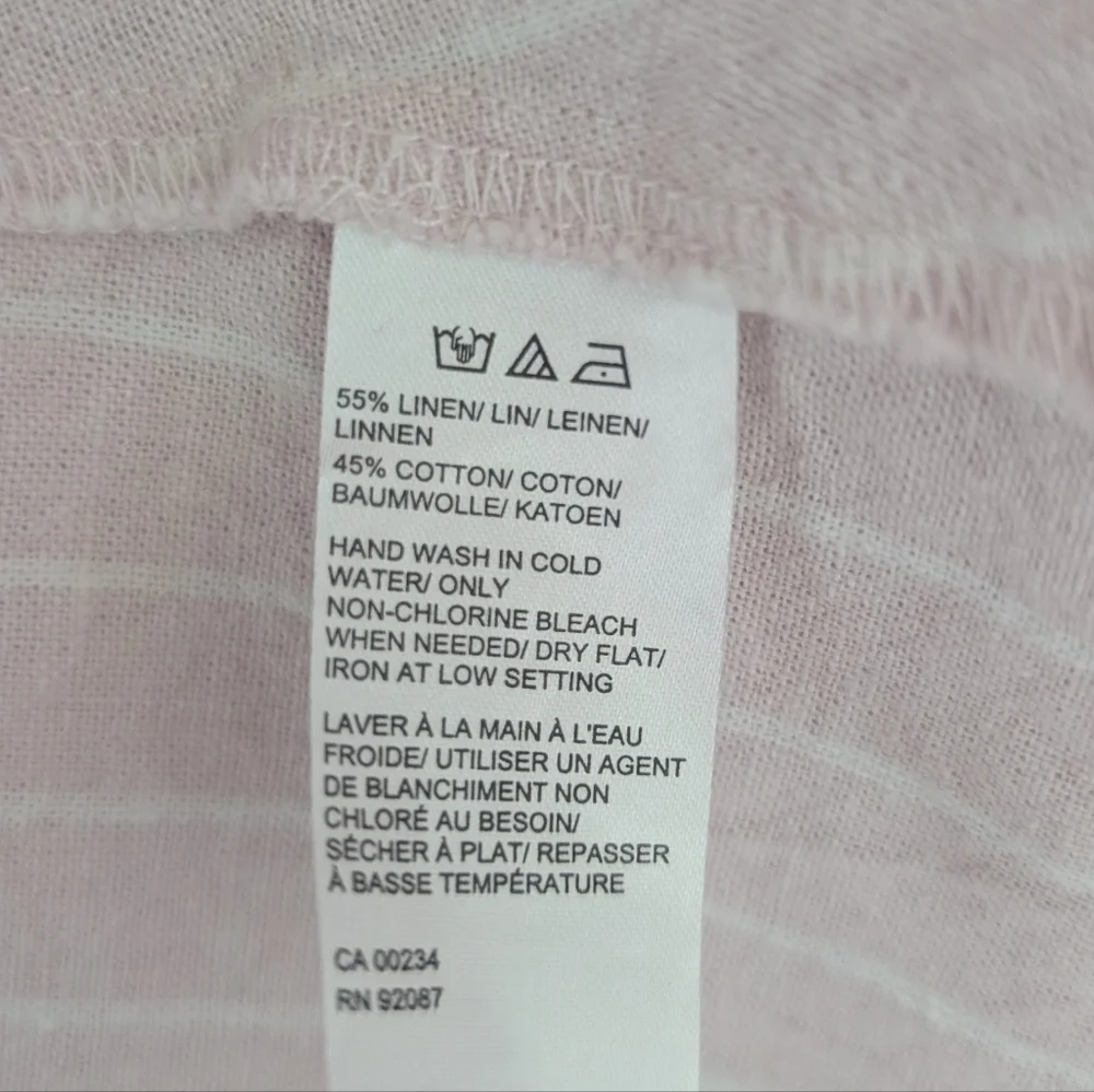 Saks Fifth Avenue Womens Size12 Linen Blend Dress Pink White Stripe Off Shoulder - Picture 8 of 8